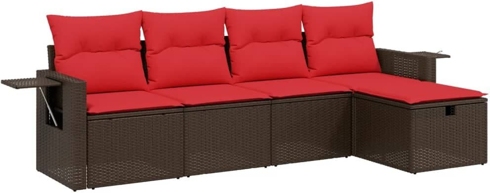 vidaXL Ensemble de canapé de jardin 5 pcs avec coussins marron