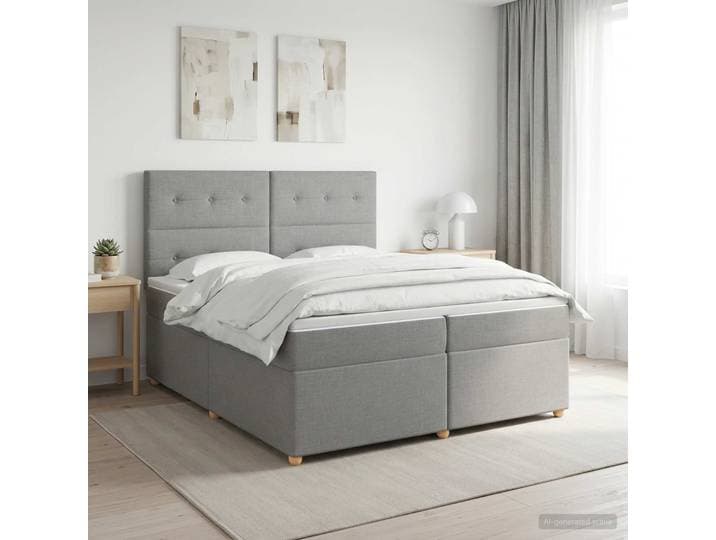 vidaXL Boxspringbett mit Matratze Hellgrau 200 x 200 cm Stoff