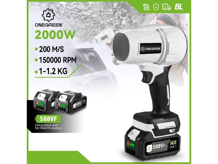 ONEGREEN – ventilateur Turbo électrique sans balais, 2000W, 150000 tr/min, outil de soufflage violent pour broche de batterie Makita 18V