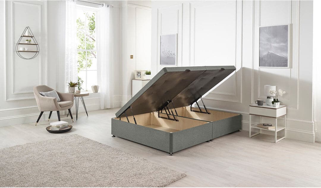 17 Stories Orchid Side Opening Gas Lift Ottoman Divan Bed Base Tweed Fabric Silver Super King (6')