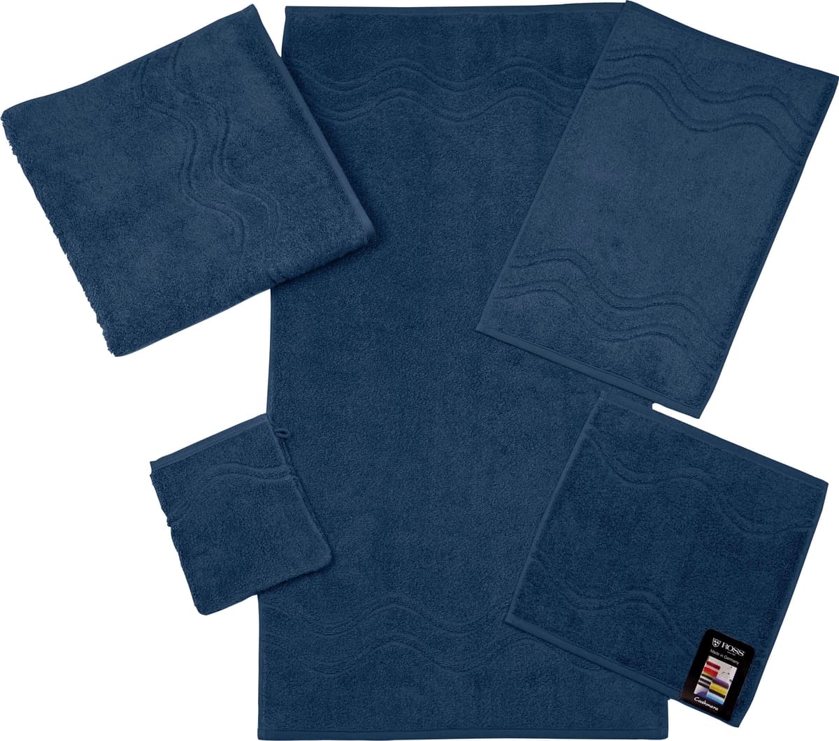 Gästehandtuch ROSS "Cashmere feeling", blau (nachtblau), B:30cm L:50cm, Frottier, Baumwolle, Handtücher, Gästehandtuch, 100% Baumwolle, mit Wellen-Bordüre, grosse Farbauswahl nachtblau B/L: 30cmx50cm, 6 Stk., Frottier