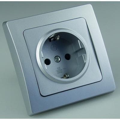ChiliTec DELPHI Schutzkontakt-Steckdose 250V AC / 16A, inkl. Rahmen, UP, silber