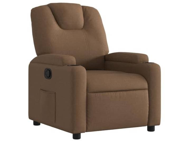 Tmriohed Relaxsessel Manuell Stoff TV Sessel mit Liegefunktion Braun Bequemer Ruhesessel für Wohnzimmer mit 2 Becherhaltern Seitentasche dick gepolstert bis 135 Grad verstellbar.