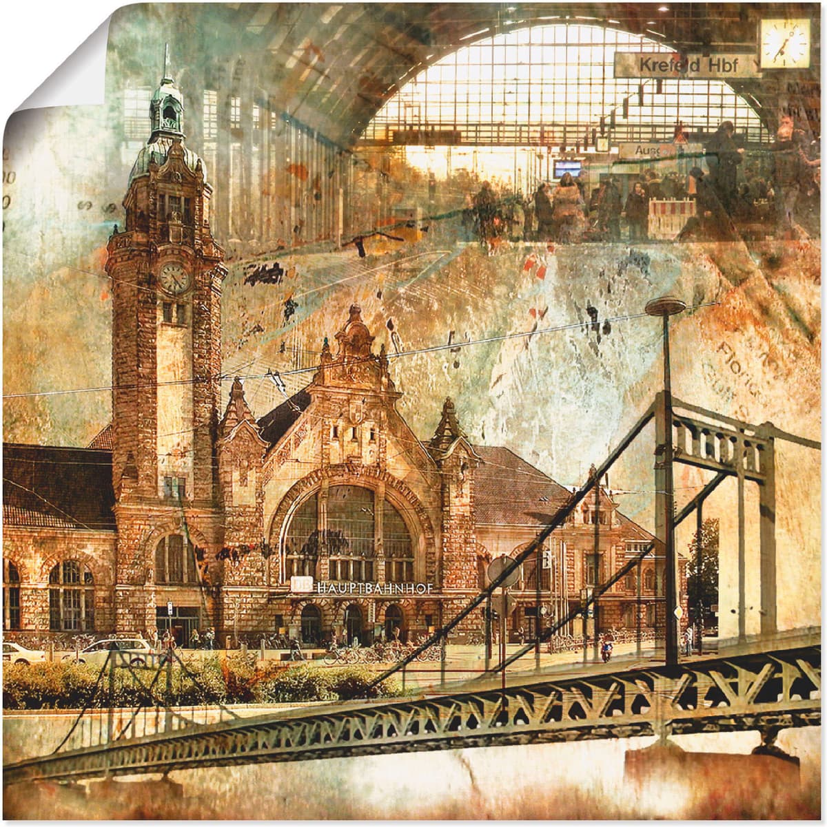 Wandbild ARTLAND "Krefeld Skyline Abstrakte Collage", braun (farbe bild(er): braun), B:50cm H:50cm, Bilder, Wandbild, als Leinwandbild, Poster in verschied. Grössen farbe bild(er): braun B/H/T: 50cm x 50cm, Poster Gebäude quadratisch, 1 Stk.