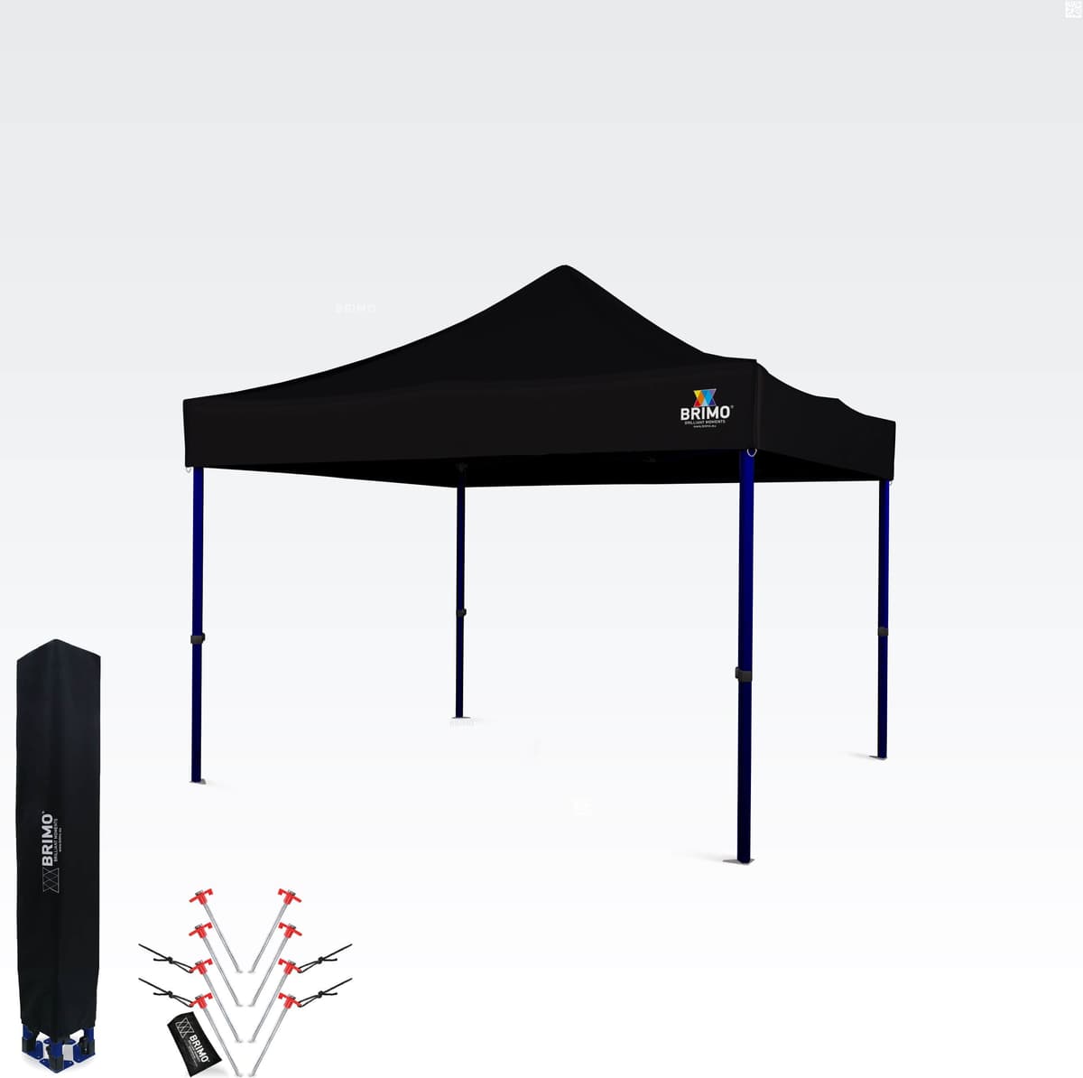 BRIMO Tenda sanfonada 3x3 m – Montagem rápida e 100% de proteção para festas e celebrações - sem 3 paredes - Preto 70% poliéste, 30% PVC
