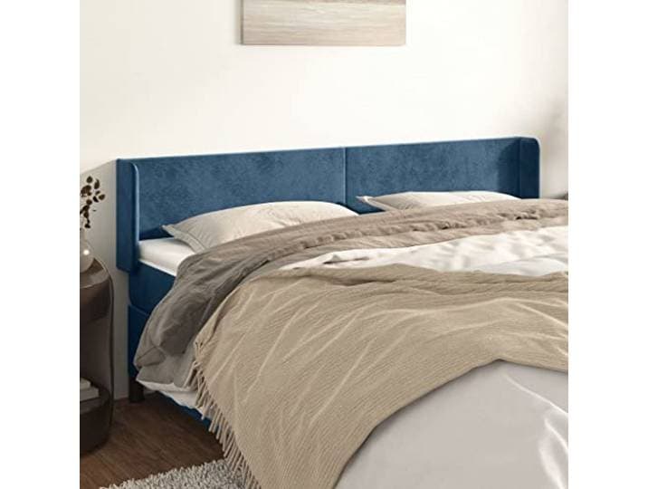 KTHLBRH Ohr-Kopfteil aus dunkelblauem Samt, 163 x 16 x 78/88 cm, mit Beinen aus robustem Holz und verstellbarer Höhe, ideal zum Lesen und Fernsehen, klassisches Design