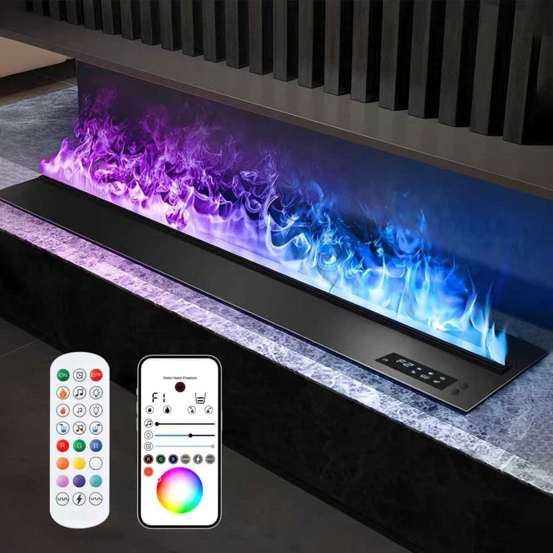 Brayden Studio Black Recessed Wall Mounted Electric Fireplace Black 19" H x 120" W x 20" D