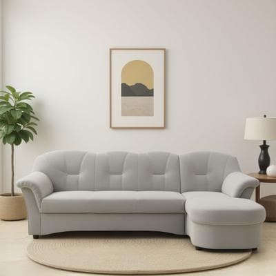 Ecksofa DOMO COLLECTION "FLORES Schlafsofa, 233x142x86 cm, L-Form", silber, B:233cm H:86cm T:142cm, 100% Polyester, Sofas, Ecksofa, whlw. mit Bettfunktion, whlw. mit Federkern