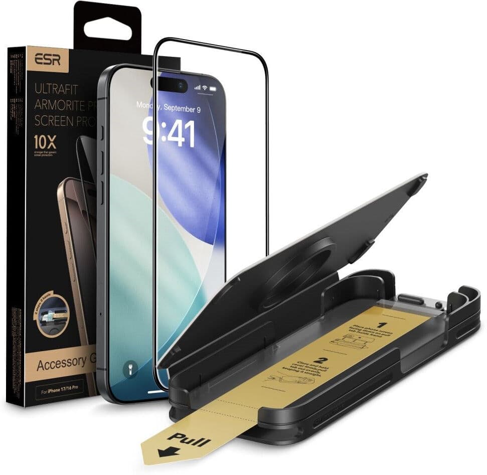 iPhone 17 / 16 Pro ESR UltraFit Armorite Pro Skærmglas - Gennemsigtig / Sort