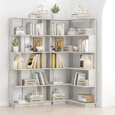 Kodotan sofa 90 Cm Space Saving Corner Bookshelf + 80 Cm Bookcase Extendable Free Combination, Set Of 2 Display Shelf