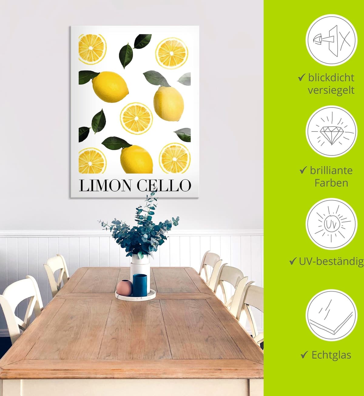 Artland "Limon Cello" Arrangements 1 Stk. tlg. in verschiedenen Grössen farbe bild(er): gelb B/H/T: 60cm x 80cm, Glasbild Arrangements Hochformat, 1 Stk.