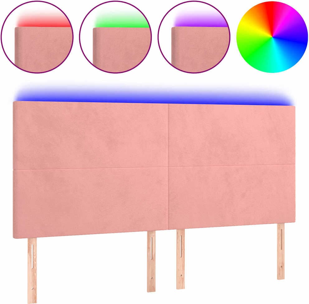 vidaXL Tête de lit à LED Rose 180x5x118/128 cm Velours