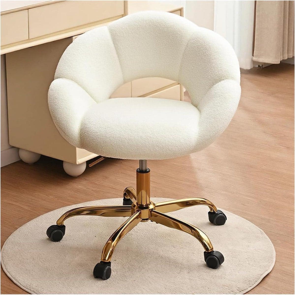 Ergonomische bureaustoel met zwenkwielen voor thuiswerken - Beige - B/D/H: 56 x 68 x 73 cm