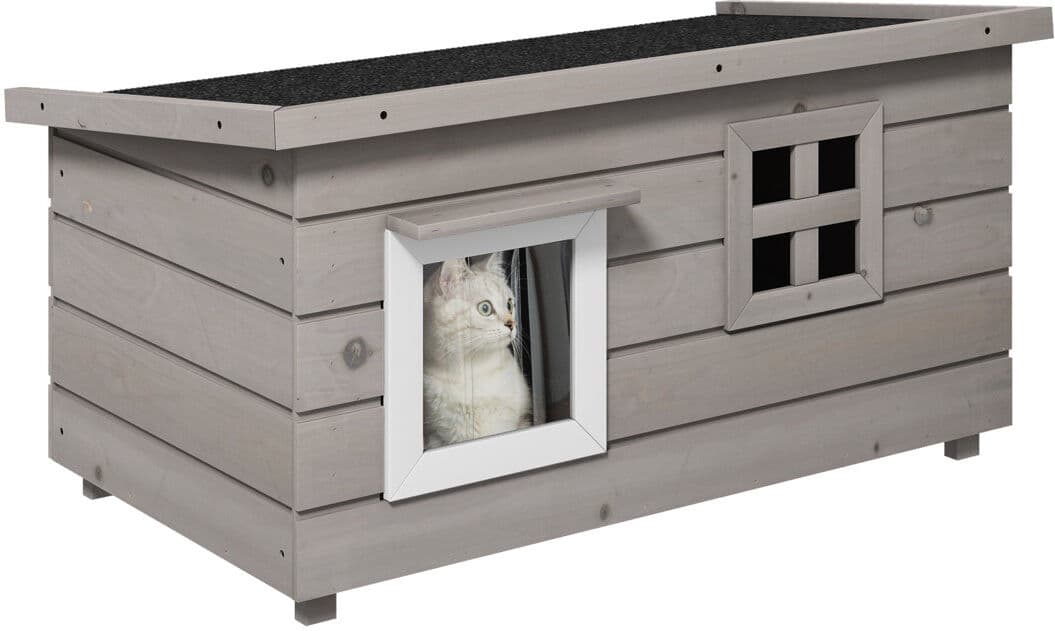 PawHut Outdoor Cat House with Openable Top Asphalt Roof Window Grey Grey 48cm H X 561.29cm W X 220.98cm L