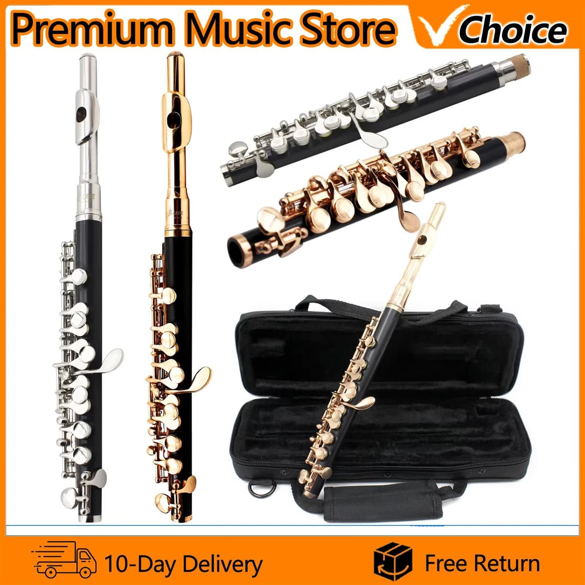 SLADE 16 Holes C Tone Piccolo Golden Silver E Key Cupronickel Body Piccolo Woodwind Instrument With Cloth Case Cleaning Cloth