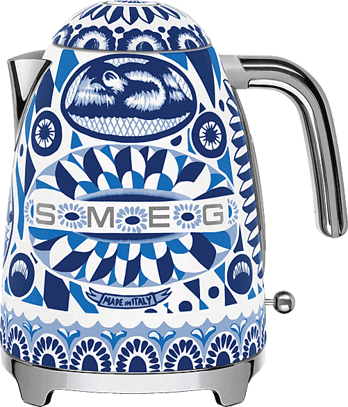 Hervidor de agua - Smeg Blu Mediterraneo D&G,; 2400 W, 1.7 l, Indicador nivel agua, Inox, 50's Style