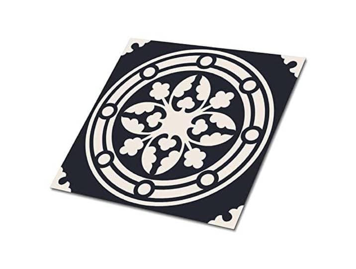 Decormat Selbstklebende Vinylfliesen Wandfliesen für die Küche Dekoartikel Aufkleber Schwarz Bodenbeläge PVC Fliesenaufkleber Satz von 9 Fliesen - 30x30 cm - Arabisches schwarzes Muster