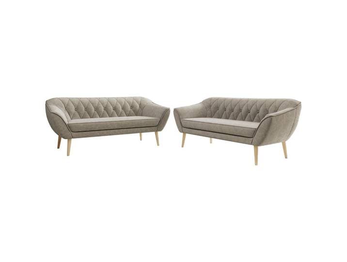 MKS Sitzgarnitur Pirs 3+3 - Greige Strukture - Holzbeine, Rechteckig, 180x75x74 cm, Wohnzimmer, Sofas & Couches, Sitzgarnituren