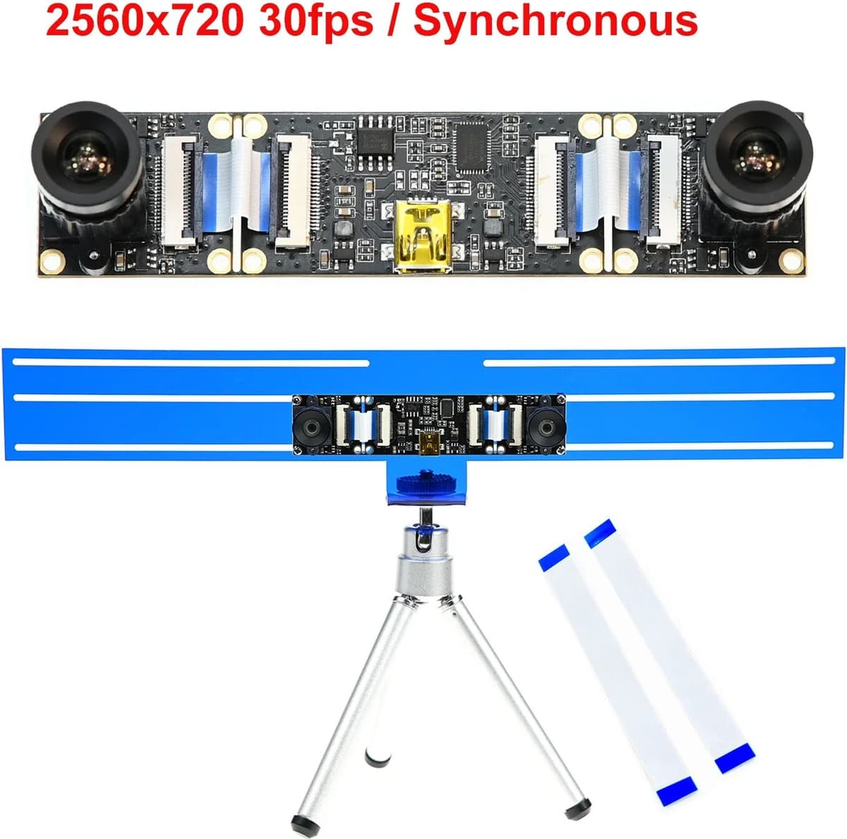 GXIVISION Dual Lens Synchronous USB Camera Module,Same Frame Rate 30fps,2560x720,Baseline Adjustable, 3D Stereo VR Webcam 720P,Fixed Focus