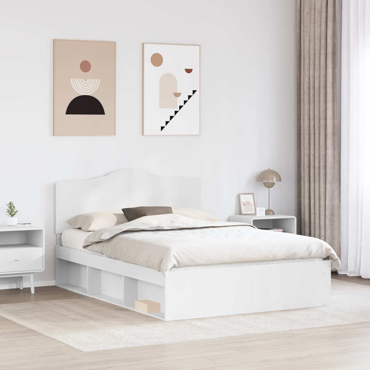 vidaXL Cadre de lit avec tête de lit Blanc 140 x 190 cm Pin massif