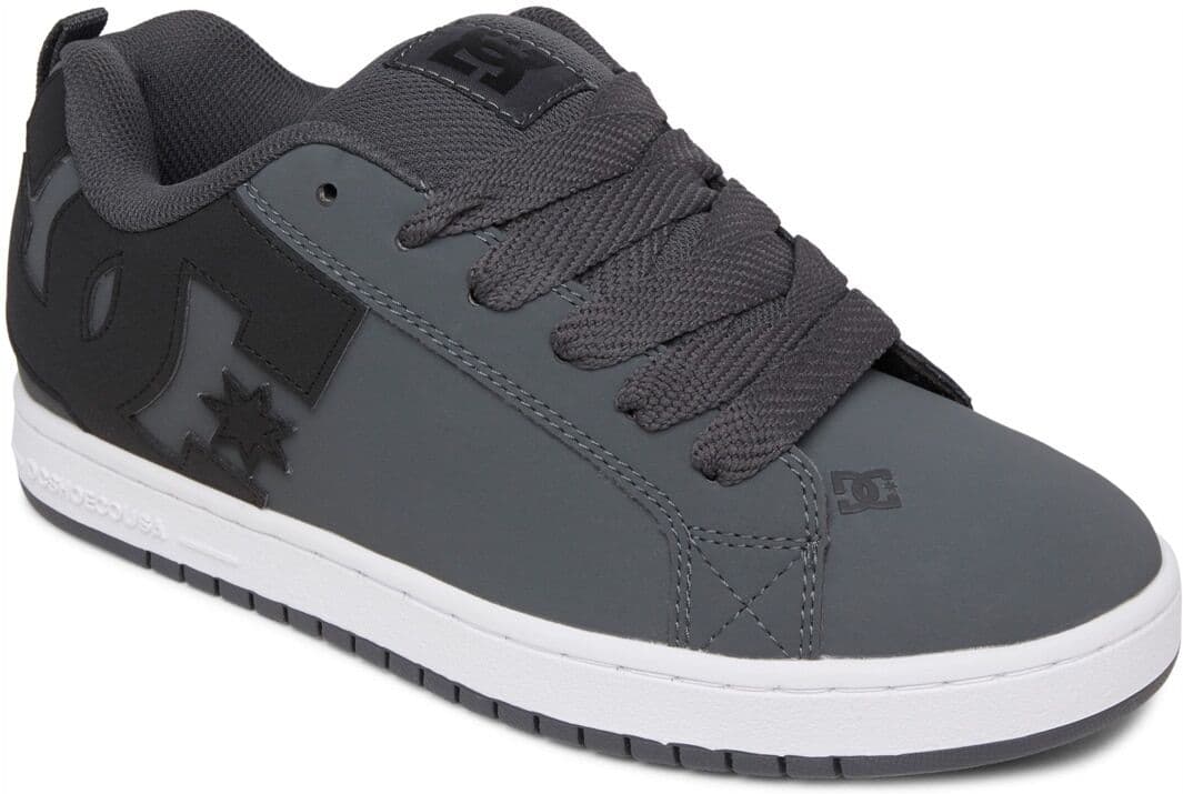 Sneaker DC SHOES "Court Graffik", Herren, Gr. 55 EU, grau (dk grau, schwarz, weiß), Obermaterial:57.05% Leder, 28.2% Synthetikmaterial, 13.87% Polyester, 0.88% Textil., Schuhe Sneaker