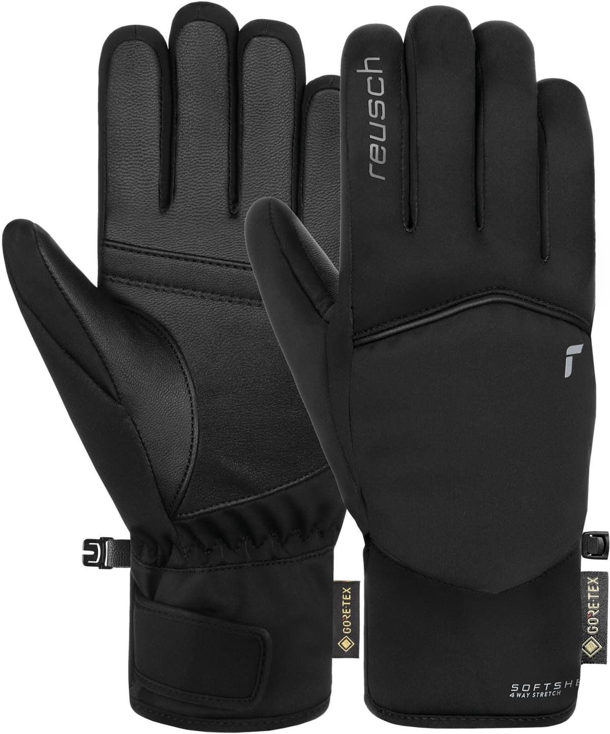 Skihandschuhe REUSCH "Amira", Damen, Gr. 8, silber (silberfarben, schwarz), 55% Polyester, 28% Polyamid, 10% Ziegenleder, 7% Elasthan, mehrfarbig, Handschuhe, mit wasserdichter und atmungsaktiver Membran
