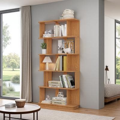ZWYO HOSIMU "64.6"" Tall 5-Tier Open Bookshelf with Anti-Tip Design, MDF Display Storage Rack for Living Room Home Office Bedroom"