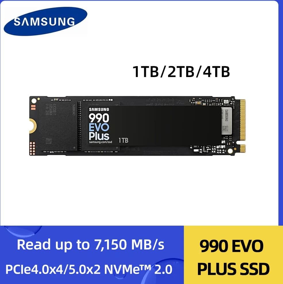 SAMSUNG 990 EVO PLUS SSD 1TB 2TB 4TB Internal Solid State Disk PCIe Gen 4.0 X 4/5.0 X 2 M.2 2280 TLC Hard Drive SSD for Desktop