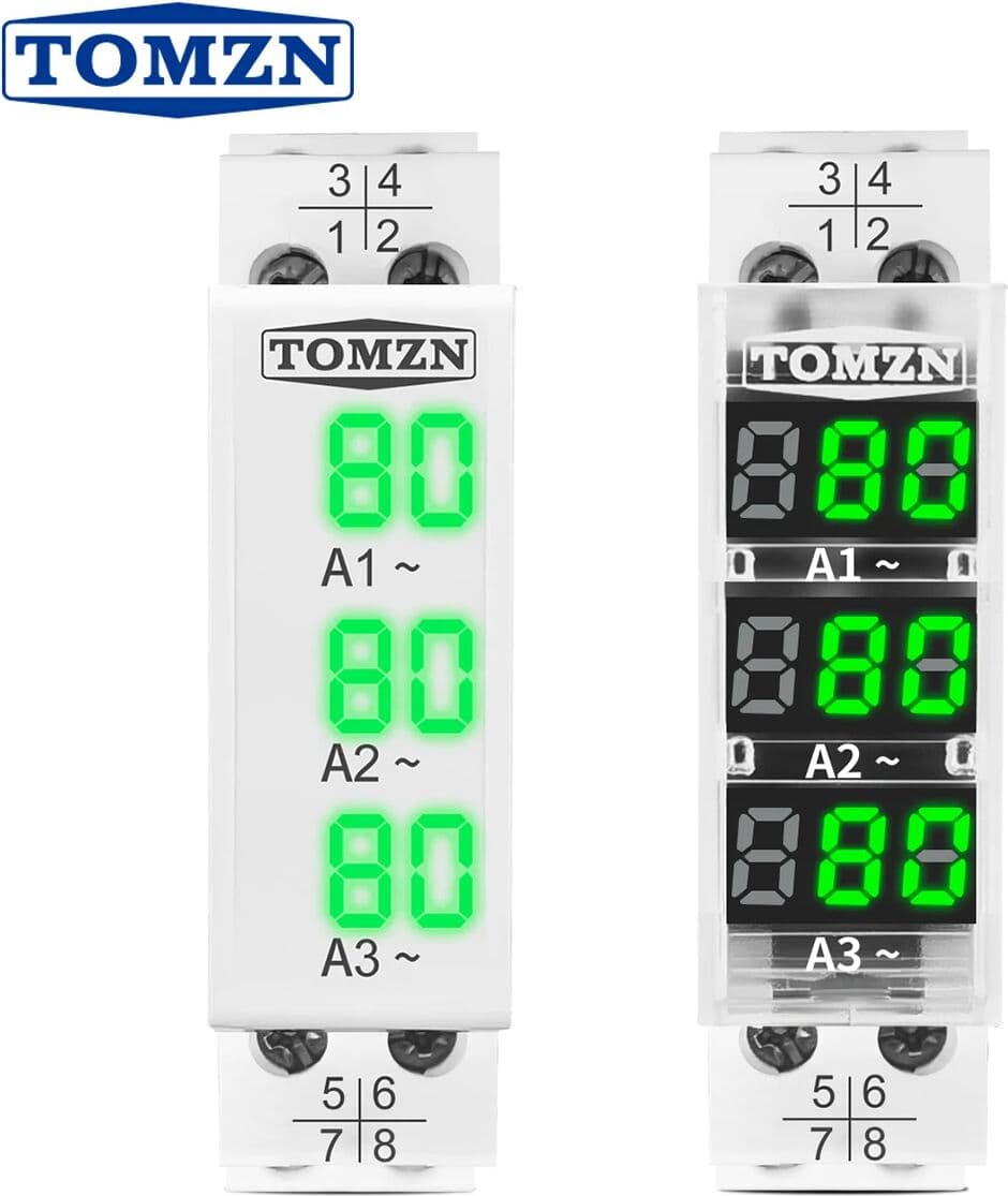 TOMZN DIN Rail 18mm Apmere Meter AC 100A 220V 380V Three Phase Modular Ammeter Indicator LED Digital Display Detector Witch CT