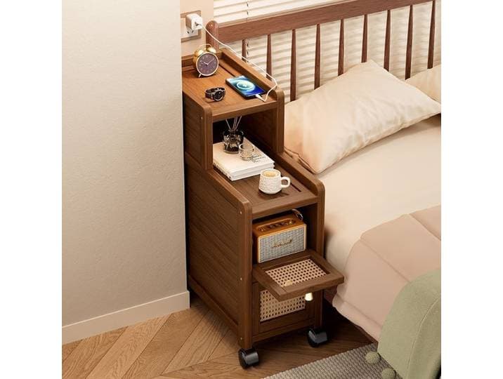 Table de chevet en bambou multi-tailles, armoire de rangement pour espaces étroits avec roulettes universelles, 3 modèles de table de chevet pour la maison et le salon
