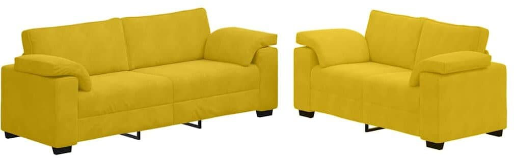 vidaXL Ensemble canapé 2 pcs avec coussins velours jaune