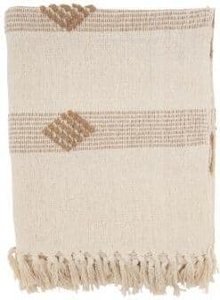 Saro Textured Woven Throw Blanket with Fringe - Cozy Decorative Blanket for Sofa, Couch and Bed