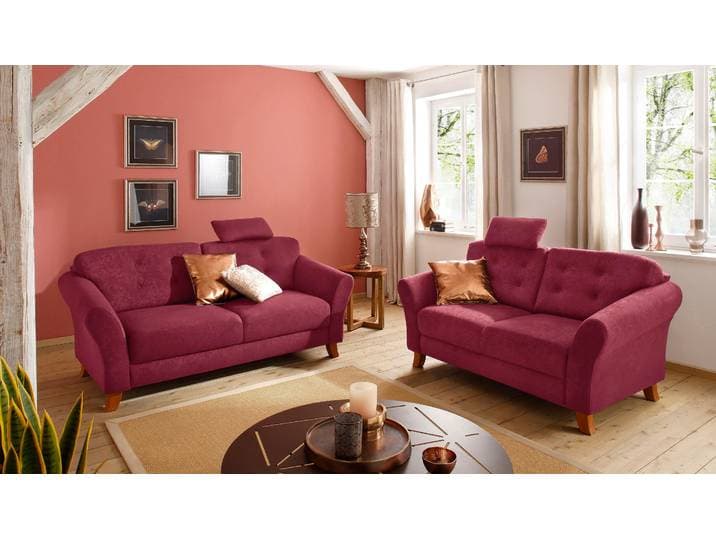 2-Sitzer GOODPRODUCT Trondheim , rot (bordeaux), B:163cm H:89cm T:90cm, Luxus-Microfaser Lederoptik (100% Polyester);Struktur weich ( 97% Polyester, 3% Baumwolle);Luxus-Microfaser ALTARA NUBUCK (100% Polyester), Sofas, 2-Sitzer, mit Federkern, Knopfheftung im Rücken