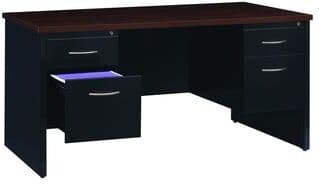 "Hirsh Executive Office Modular Double Pedestal File Office Desk, 30"" D x 60"" W, Black / Walnut"