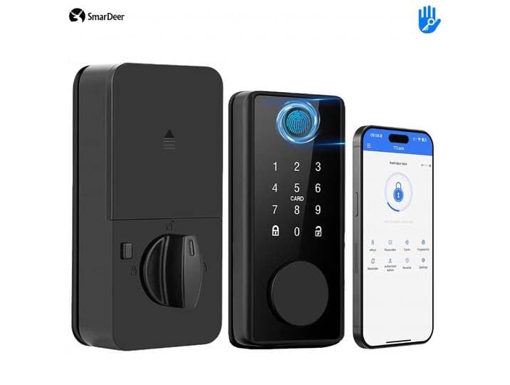 SmarDeer Smart Lock - Serrure de porte sans clé TTLock, serrure électronique avec clavier numérique, pêne dormant numérique à empreinte digitale