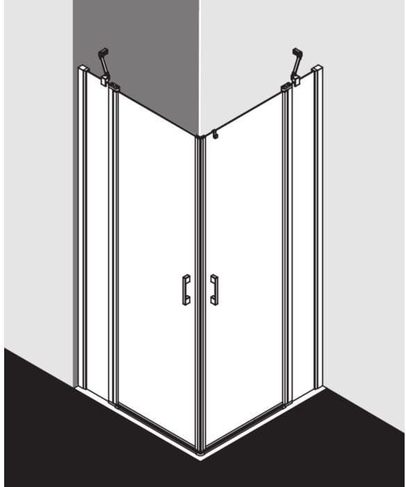 Kermi Liga Eckeinstieg-Hälfte Pendeltür mit Festfeld LIEPL093201PK 93x200cm, silber mattglanz, ESG klar Clean, links, auf Duschplatz
