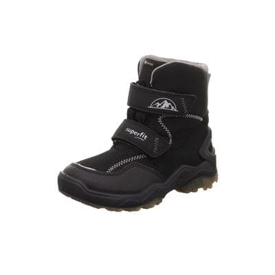 Winterboots SUPERFIT "JUPITER, WMS: weit", Mädchen, Gr. 36, schwarz (schwarz, grau), Lederimitat, Textil, Schuhe Winterboots, Klettboots mit reflektierenden Details, Größenschalone zum Download
