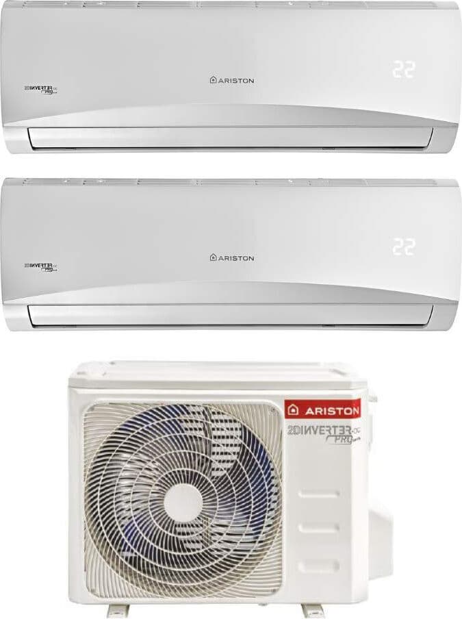 Ariston Prios25ui + Prios35ui + Dual50xd0-0 Climatizzatore Dual Split Inverter 9000 + 12000 Btu Condizionatore Con Pompa Di Calore Classe A+/a Gas R32 (Unità Interna + Unità Esterna) - Prios25ui + Prios35ui + Dual50xd0-0 Prios Udo I