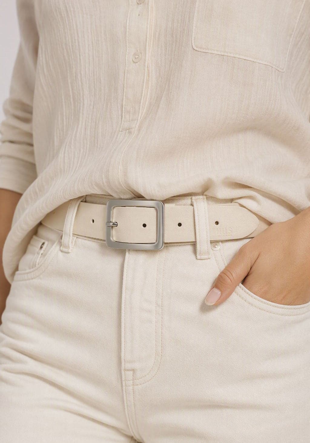 Ledergürtel H.I.S, Damen, Gr. 115, beige (creme), Rindsleder, kontrastfarbene Details, unifarben, Basic, Gürtel Ledergürtel, Schließe in glänzend satiniertem Silber - demnächste NEU bis Gr. 125