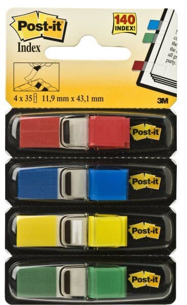 Post-It Indexfaner   12x43 Mm   Rød/blå/gul/grøn