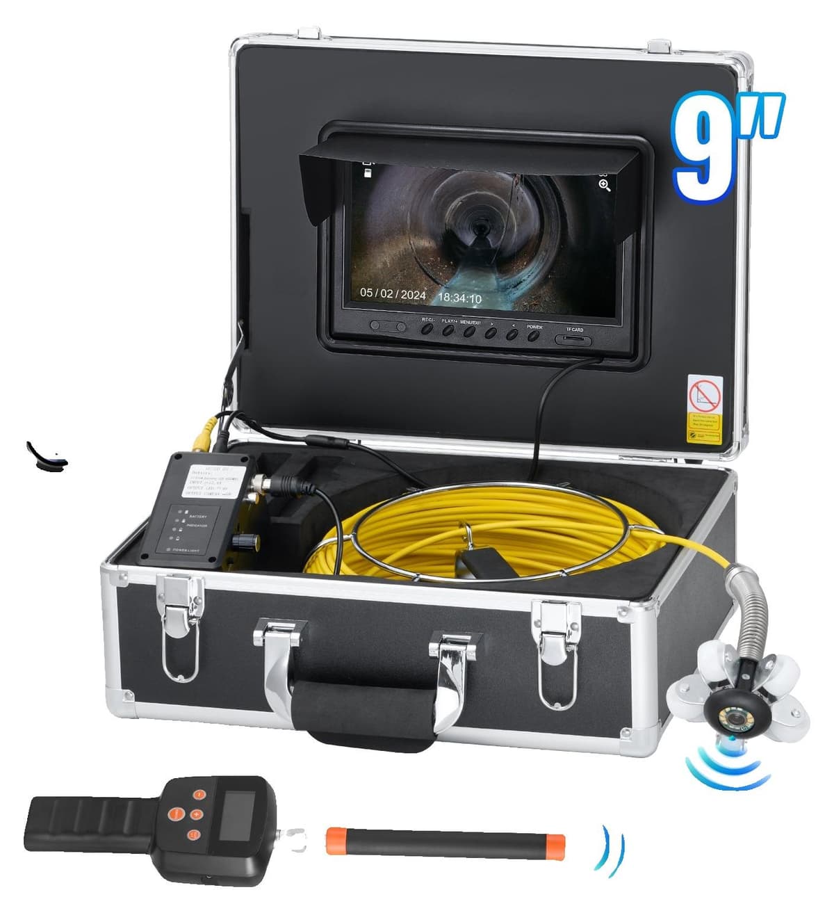 VEVOR 20M Kanalinspektionskamera 9 Zoll Monitor LCD DVR Wasserdichtes Rohrleitungsabflussinspektionssystem Kamera-Set mit 8G SD-Karte (20M 9 Zoll), 50 m