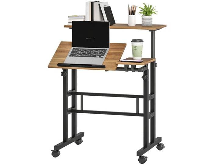 Bureau d'ordinateur et imprimante vasagle réglable assis-debout 70×60 cm pieds métallique Moderne plateau inclinable à roulettes