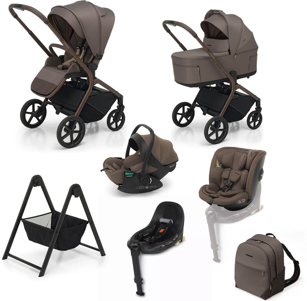 Foppapedretti Trio Snap Brownie con Seggiolino Disk Grow e Base Disk + Zaino Adattatori e Parking Supporto (TRIO09100-1-1)
