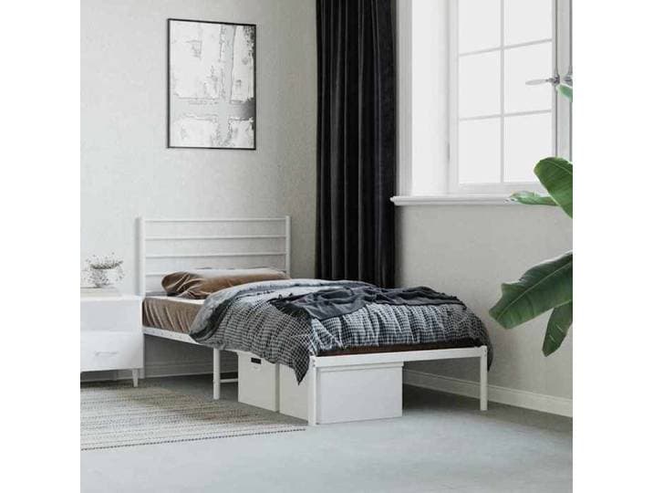 Chic Lit Single Adulte 1 Place Cadre de lit métal Cadre de lit métal sans matelas avec tête de lit blanc 80x200cm ABHT 4451931