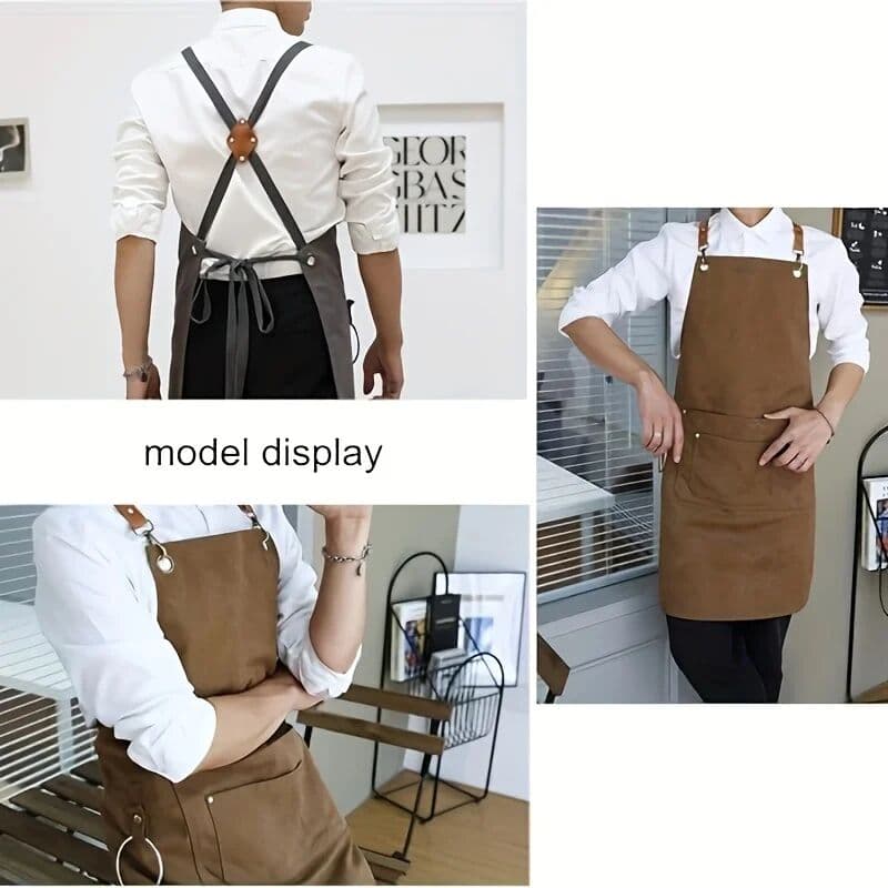 NONE Retro Hand-wiping Kitchen Gardening Coffee Shops Kitchen Aprons Baking Restaurant Apron Cross Back Adjustable Apron