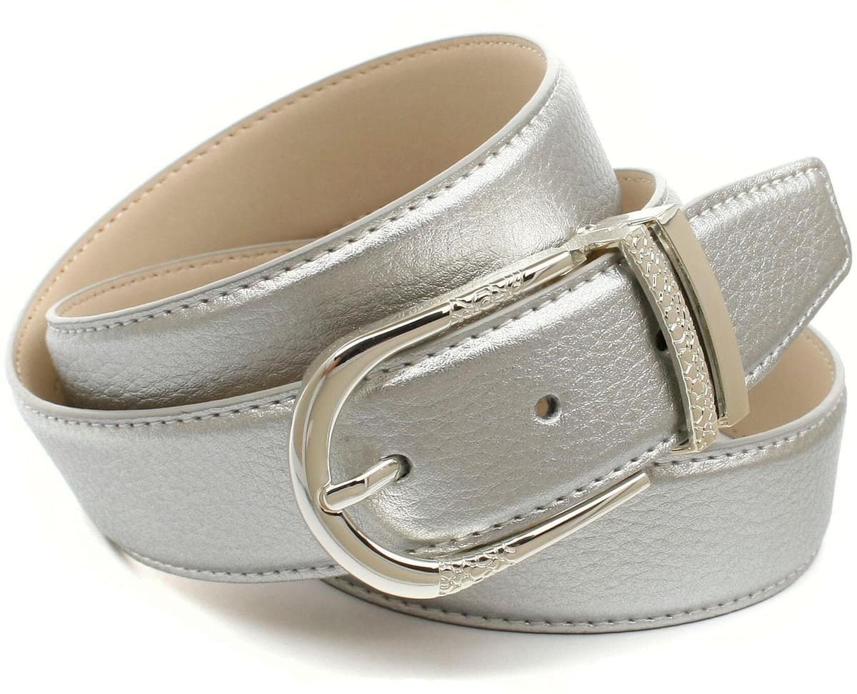 Ledergürtel ANTHONI CROWN, Damen, Gr. 80, silber (silberfarben), Leder, unifarben, Gürtel Ledergürtel, mit Fashion Dornschliesse silberfarben 80
