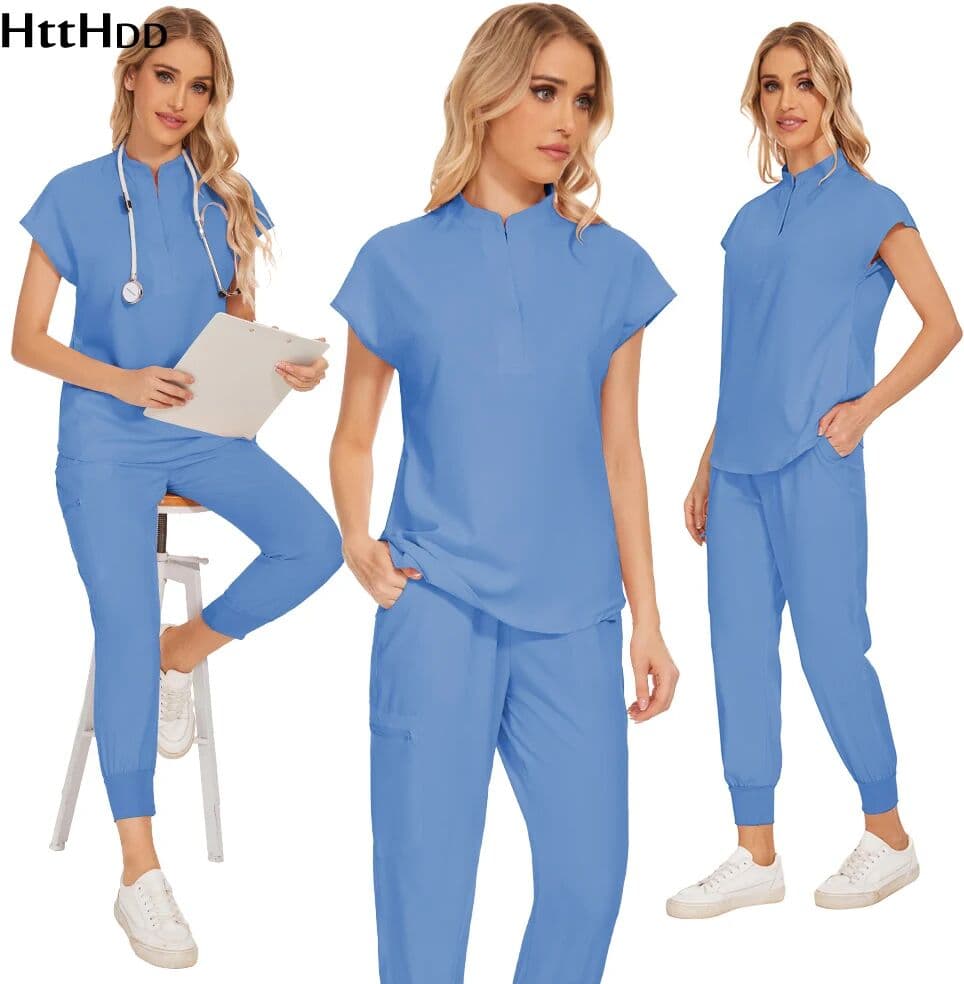 HTTHDD Medical Clothing for Women Nurse Uniforms Scrubs Set Hospital Work Wear Wholesale Medical  Blue Overalls Unisex Solid Uniform