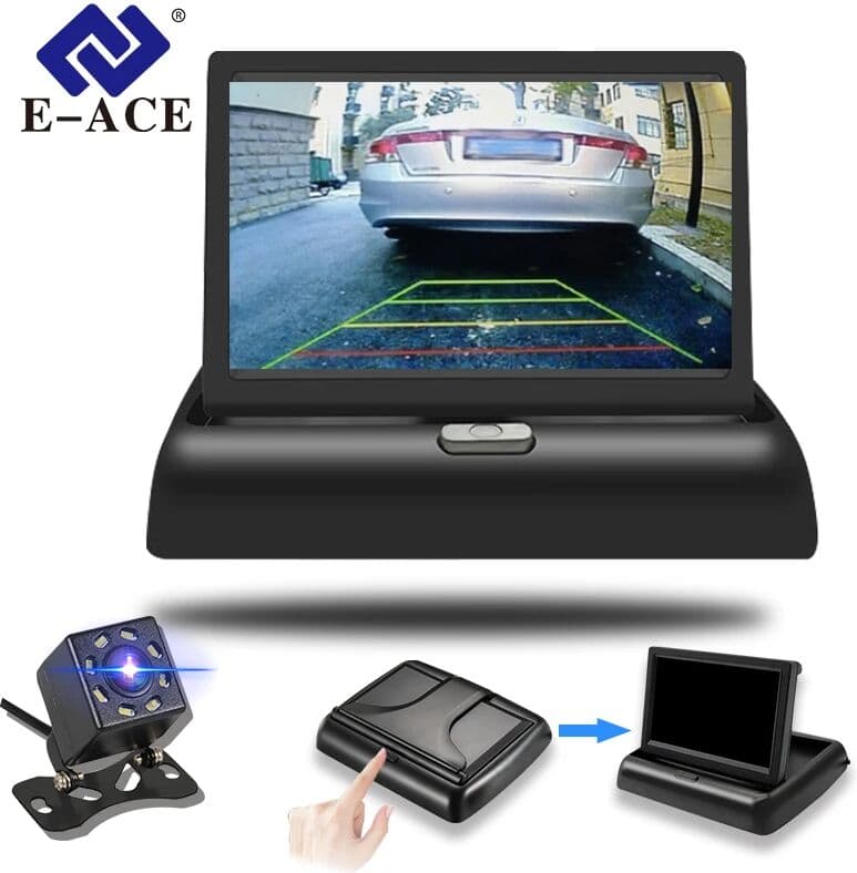 E-ACE Car Rear View Camera Monitor Easy Installation 4.3 Inch Universal  Screen Reversing Display for Vehicle Parking Safety System
