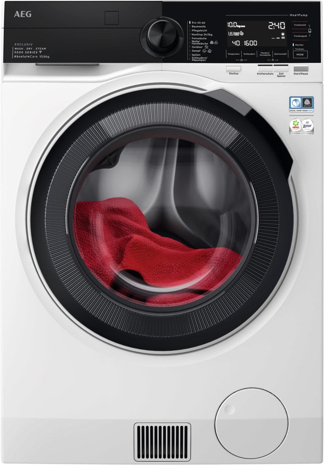 AEG Series 9000 LWR9W81609, Frontlader, Freistehend, Weiß, Links, Schwarz, Schwarz