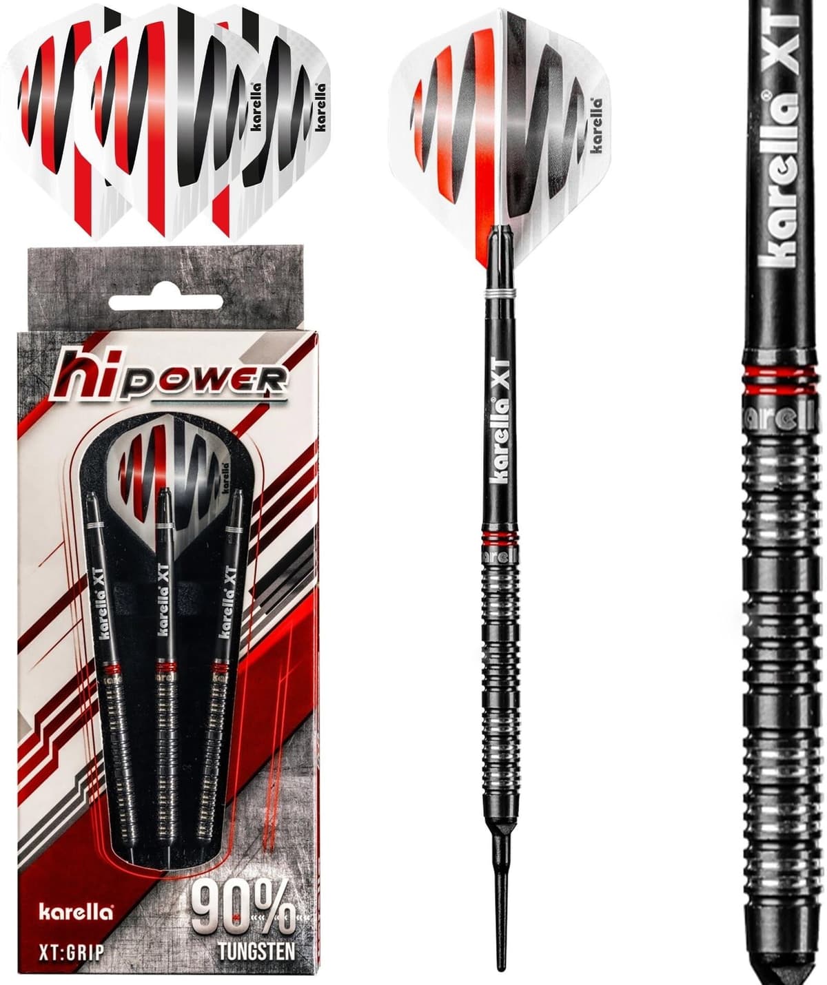 Dartpfeil KARELLA "Softdart HiPower 18g, 3 Stück", rot (rot, schwarz, weiß), Pfeile, Kinder, Metall, Dartpfeil rot, schwarz, weiß Einheitsgröße